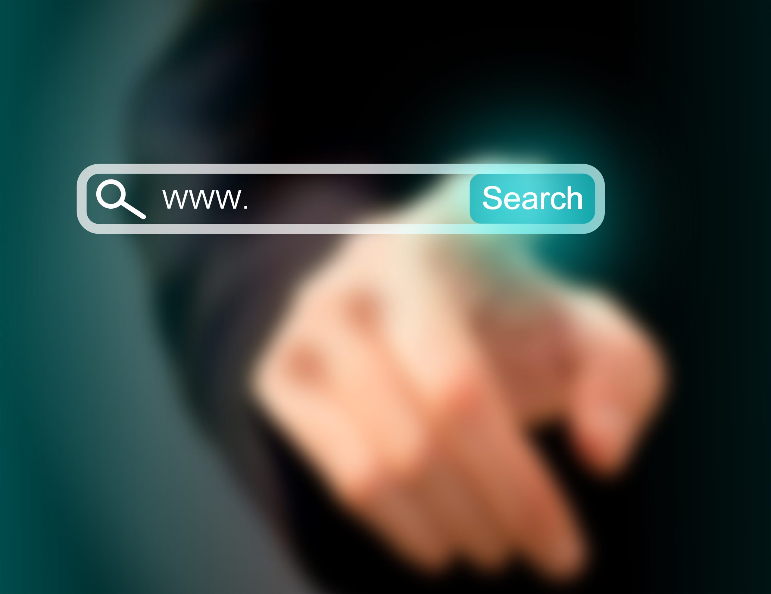 Businessman pointing at search bar on a virtual screen